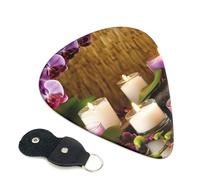 Candele e orchidee plettri per chitarra, confezione da 6 pezzi, con porta plettri in pelle, portachiavi, custodia per plettro, arte astratta, per chitarra acustica elettrica, ukulele, 0,46 mm