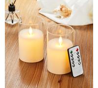 Candele LED 2 pezzi, Flickering Flameless Candele, Candele a Batteria with Glass con Telecomando a 10 Tasti, Realizzato in Vera Paraffina,con Funzione Timer 24 Ore per Decorazione, Festa-12.5cm Bianco
