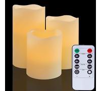 Candele LED a batteria senza fiamma: luci pilastro di cera reale con controllo remoto ed oscillazioni per decorazione di Natale, matrimonio, festa di compleanno, all'aperto Votive(Set di 3)