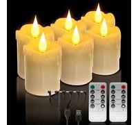 Candele LED bianche calde senza fiamma ricaricabili in cera 6PCS, vimini 3D e telecomando, luminosità regolabile Flicker cavo USB luci da tè con timer, per Natale, matrimonio, arredamento per la casa