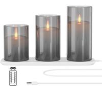 Candele LED Decorative con Telecomando Ricaricabili Set da 3 Pezzi Grigie