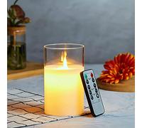 Candele LED, Flickering Flameless Candele, Candele a Batteria with Glass con Telecomando a 10 Tasti, Realizzato in Vera Paraffina,con Funzione Timer 24 Ore per Decorazione, Festa, Vacanze-10cm Bianco