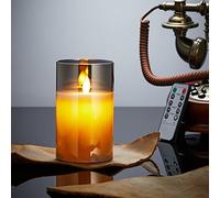 Candele LED, Flickering Flameless Candele, Candele a Batteria with Glass con Telecomando a 10 Tasti, Realizzato in Vera Paraffina,con Funzione Timer 24 Ore per Decorazione, Festa, Vacanze-15cm Grigio