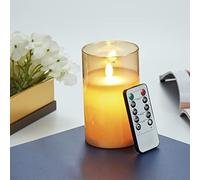 Candele LED, Flickering Flameless Candele, Candele a Batteria with Glass con Telecomando a 10 Tasti, Realizzato in Vera Paraffina,con Funzione Timer 24 Ore per Decorazione, Festa, Vacanze-15cm Marrone