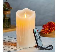 Candele LED, Flickering Flameless Candele, Candele a Ricaricabile, Candele con Telecomando a 10 Tasti, Fiamma Danzante,con Gocce di Cera,Realizzato in Vera Paraffina,Funzione Timer 24 ore-12.5cm Ivory
