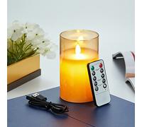 Candele LED, Flickering Flameless Candele, Candele LED a Ricaricabile con Glass, Candele con Telecomando, Realizzato in Vera Paraffina, Funzione Timer 24 Ore per Decorazione,Festa,Vacanze-15cm Marrone