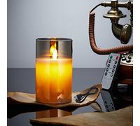 Candele LED, Flickering Flameless Candele, Candele LED a Ricaricabile con Glass, Candele con Telecomando, Realizzato in Vera Paraffina, Funzione Timer 24 Ore per Decorazione,Festa, Vacanze-15cm Grigio
