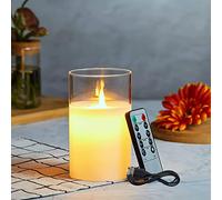 Candele LED, Flickering Flameless Candele, Candele LED a Ricaricabile con Glass, Candele con Telecomando, Realizzato in Vera Paraffina,Funzione Timer 24 Ore per Decorazione,Festa,Vacanze-12.5cm Bianco