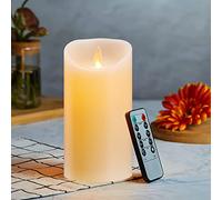 Candele LED, Flickering Flameless LED Candele, Candele a Batteria, con Telecomando a 10 Tasti, Fiamma Danzante, Funzione Timer, Realizzato in Vera Paraffina per Decorazione, Festa, Vacanze-10cm Ivory