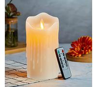 Candele LED, Flickering Flameless LED Candele, Candele a Batteria, con Telecomando a 10 Tasti, Fiamma danzante, con Gocce di cera, Realizzato in Vera Paraffina, Funzione Timer 24 ore--12.5cm Ivory