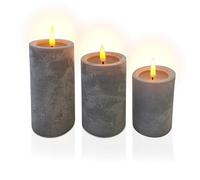 Candele LED Relaxdays, Set da 3, con Timer e Fiamma tremolante, Luce Calda, Effetto Cemento, Grigio