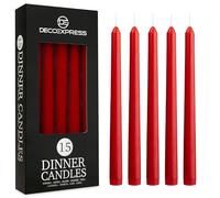 Candele Lunghe - Pacco da 15 Candele Bianche e Colorate, 8 Ore di Durata, Eleganti per Candelabro, Rosso