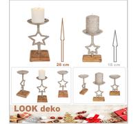 Metallo Portacandela Stern Argento Design Su Holz-Standfuß 18 & 26 CM 2 X Pacco