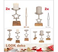 Candele Natale Supporti Stern Argento Design Holz-Standfuß 18 & 26 CM 4 X Pacco