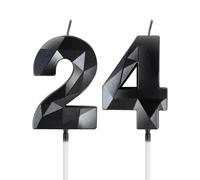Candele nero per 24° compleanno, candela 3D numero 24 per torta, decorazioni per 24° compleanno per ragazzi e ragazze, candele decorazioni nero Torta Topper per feste Suppie