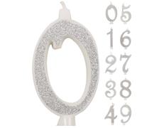 Candele Numeri di Compleanno Numero 0, Candela grande, Colore Argento Glitter e 3D, Decorazione Torta Compleanno,Candele Torta Matrimonio (Argento, 0)