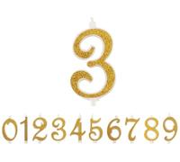 Candele Numeri di Compleanno Numero 3, Candela grande, Colore Dorato Glitter e 3D, Decorazione Torta Compleanno,Candele Torta Matrimonio (Oro, 3)