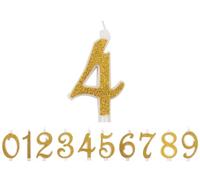 Candele Numeri di Compleanno Numero 4, Candela grande, Colore Dorato Glitter e 3D, Decorazione Torta Compleanno,Candele Torta Matrimonio (Oro, 4)
