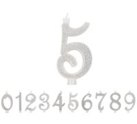 Candele Numeri di Compleanno Numero 5, Candela grande, Colore Argento Glitter e 3D, Decorazione Torta Compleanno,Candele Torta Matrimonio (Argento, 5)