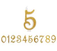 Candele Numeri di Compleanno Numero 5, Candela grande, Colore Dorato Glitter e 3D, Decorazione Torta Compleanno,Candele Torta Matrimonio (Oro, 5)