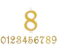 Candele Numeri di Compleanno Numero 8, Candela grande, Colore Dorato Glitter e 3D, Decorazione Torta Compleanno,Candele Torta Matrimonio (Oro, 8)