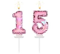 Candele Numeriche Compleanno, Farfalla Rosa Scintillante Candele di Compleanno Numeriche di Paraffina con Decorazioni di Paillettes Topper per Torta per Decorazione di Feste (15)