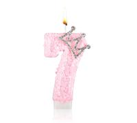 Candele Numeriche, Rosa Candela a Fiocco Candele di Compleanno Rosa per Ragazze Fiocco Corona Candele di Compleanno con Numero per Torta Festa di Compleanno (Numero 7)