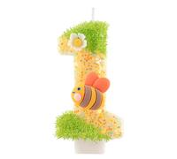 Candele numero 1 con ape per torta, decorazioni per il primo compleanno delle ragazze, candele di compleanno glitterate gialle, candele per torte di miele per ragazze
