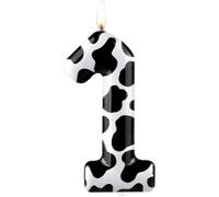 Candele numero 1 per il primo compleanno, candela nera di buon compleanno, cera di alta qualità e design metallico, decorazione per torta a tema mucca, decorazioni per feste di compleanno,