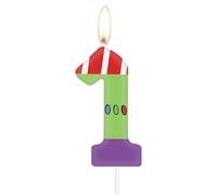 Candele numero 1 - verde, viola, bianco per feste per bambini, tema aereo con buzz