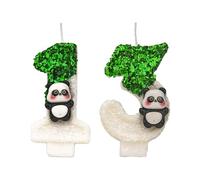 Candele Numero 13 Panda, Candele per Torta di Compleanno 13° Compleanno, Verde Bianco, Fatte a Mano, Topper per Torta di Compleanno con Glitter Luminoso - Perfetto per Feste a Tema di Compleanno