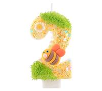 Candele numero 2 con ape per torta, decorazioni per il primo compleanno delle ragazze, candele di compleanno glitterate gialle, candele per torte di miele per ragazze
