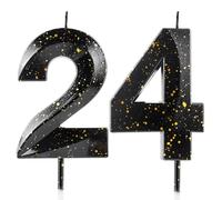 Candele Numero 24 Candele per il 24° Compleanno Candele 3D in Oro Nero Oro Felice Compleanno Candela in Cera Premium e Design Diamante 3D Decorazioni per Torta per Festa Matrimonio Anniversario