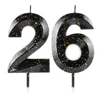 Candele Numero 26 Candele per il 26° Compleanno 3D Oro Nero Candela di Compleanno "Buon Compleanno" Cera Premium e Design Diamante 3D Topper per Torta Decorazioni per Festa, Matrimonio, Anniversario
