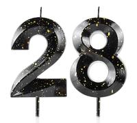 Candele Numero 28 Candele per il 28° Compleanno Candele 3D Oro Nero Buon Compleanno Candela Premium in Cera e Design 3D con Diamante per Torta Decorazioni per Festa, Matrimonio, Anniversario