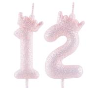 Candele per 12° compleanno con corona viola glitterata, colore viola chiaro, per decorazioni per torte, decorazioni per ragazze, anniversario di matrimonio, celebrazione, forniture per feste felici