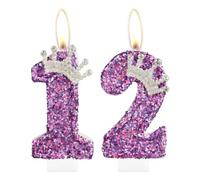 Candele per 12° compleanno per ragazze, corona viola numero 12 candela per decorazioni per torte per ragazze, feste di compleanno, matrimoni, anniversari, celebrazioni