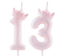 Candele per 13° compleanno con corona viola glitterata, colore viola chiaro, per decorazioni per torte, decorazioni per ragazze, anniversario di matrimonio, celebrazione, forniture per feste felici