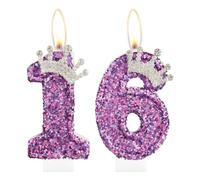 Candele per 16° compleanno per ragazze, corona viola numero 16 candela per decorazioni per torte per ragazze, feste di compleanno, matrimoni, anniversari, celebrazioni