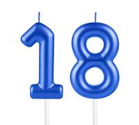 Candele per 18° compleanno, blu metallizzato, numero 18, per decorazioni per torte, donne, uomini, matrimoni, anniversari, celebrazioni, forniture per feste felici