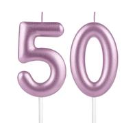 Candele per 50° compleanno, rosa metallizzato, numero 50, per decorazioni per torte, donne, uomini, matrimoni, anniversari, celebrazioni, feste felici