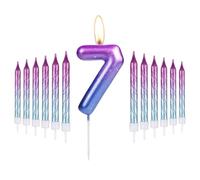 Candele per 7° compleanno, candela sfumata da viola a blu, con 12 candele a spirale sfumate per numero 7, decorazioni per torte per 7° compleanno, decorazioni per anniversario di matrimonio