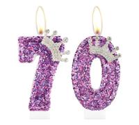 Candele per 70° compleanno per ragazze, corona viola numero 70 candela per decorazioni per torte per ragazze, feste di compleanno, matrimoni, anniversari, celebrazioni