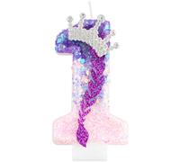 Candele per compleanno Kpop, candela numero 1 rosa e viola per torta, decorazioni per il primo compleanno delle ragazze, coperchi per torta con corona glitterata e paillettes per forniture per feste a