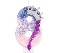 Candele per compleanno Kpop, candela numero 8 rosa e viola per torta, decorazioni per l'8° compleanno delle ragazze, coperchi per torta con corona scintillante e paillettes per forniture per feste a