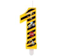 Candele per Costruzioni, Happy Candele di Compleanno con Numeri a Strisce Gialle e Nere Decorazioni Forniture per Feste di Compleanno da Costruzione Ragazzi (Numero 1)