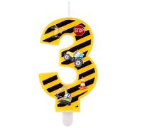 Candele per Costruzioni, Happy Candele di Compleanno con Numeri a Strisce Gialle e Nere Decorazioni Forniture per Feste di Compleanno da Costruzione Ragazzi (Numero 3)