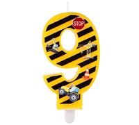 Candele per Costruzioni, Happy Candele di Compleanno con Numeri a Strisce Gialle e Nere Decorazioni Forniture per Feste di Compleanno da Costruzione Ragazzi(Numero 9)