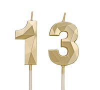 Candele per il 13° compleanno, candele con numero dorato, decorazione per torta di buon compleanno, per feste di compleanno, matrimoni, anniversari aziendali (oro, 13)