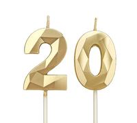 Candele per il 20° compleanno, candele con numero dorato, decorazione per torta di buon compleanno, per feste di compleanno, matrimoni, anniversari aziendali (oro, 20)